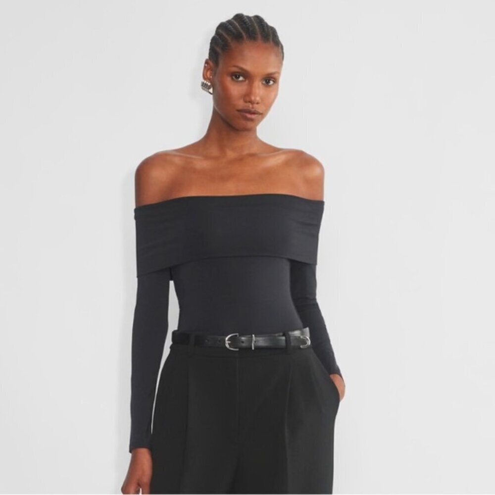 Aritzia Babaton Deco Contour Off-Shoulder Bodysuit Black Size Medium